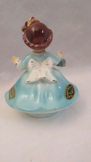 VTG 1950s Josef Originals Ceramic Figurine.  Tuesday Girl Child Ironing Turquoise 3