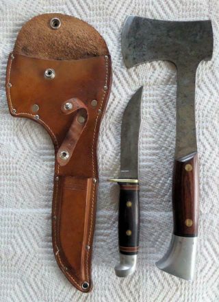Vintage Western Knife & Hatchet Combo Set With Sheath