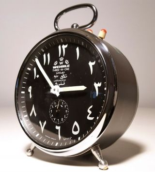 Wehrle Three In One Clock Arabic Language Dial W/ Repeat Alarm & Chime Vintage