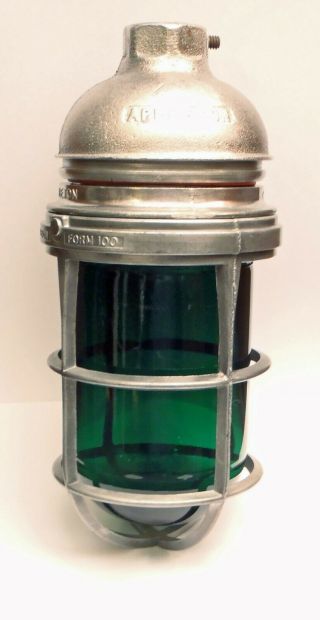 Vntg Appleton Form 100 Explosion Proof Light Fixture With Rare Green Glass Globe