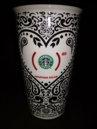 Limited Edition 2010 Starbucks Jonathan Adler Red 12 Oz Travel Mug No Lid