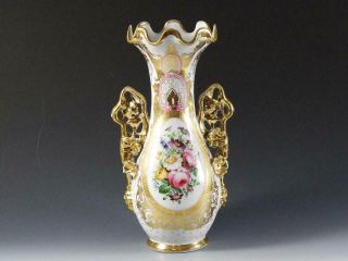 Old Paris Hand Painted Floral Gilt 12 3/4 " Vase