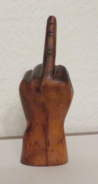 Vintage Carved Wooden Middle Finger Hand Flipping Off Bird Folk Art - Estate