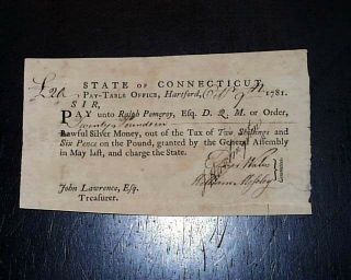 Rare 1781 State Of Connecticut Revolutionary War Military Soldier Pay Document