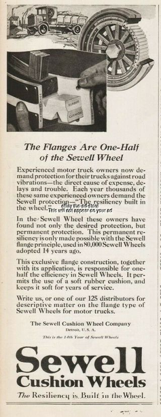 1922 Sewell Cushion Wheel Company Detroit Mi Antique Motor Truck Tires Print Ad