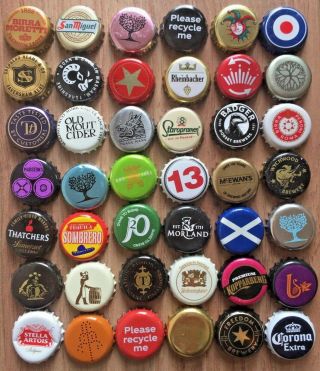 42 X Beer Bottle Crown Caps Tops Various Designs.  Collectable Crafts.  28