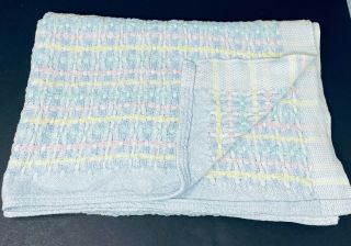 Vtg Beacon Baby Blanket Pastel Woven Cotton Open Basket Weave Stripe Wpl 1675