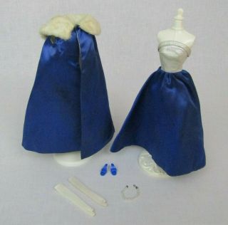 Vtg Barbie Midnight Blue 1617 Dress Cape Open Toe Shoes Graduated Pearl Necklace