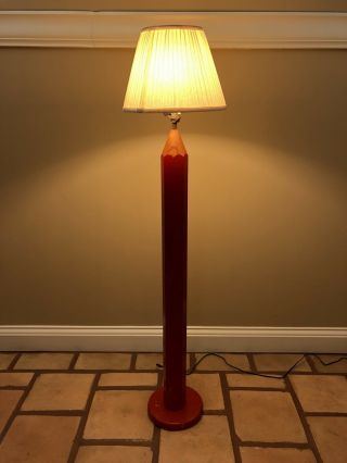 Red Pencil Floor Lamp Handmade Wooden Vintage Mid Century