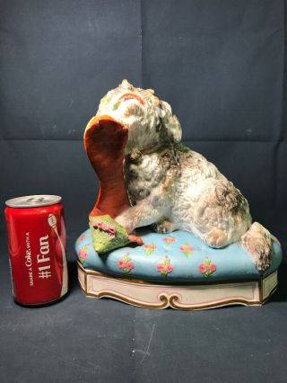 Antique Signed Jean Gilles French Bisque Porcelain Box Dog Chewing Shoe France