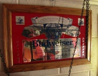 Large Vintage Bar Room Budweiser Beer Mirror Framed Sign 18x26 Man Cave Bud