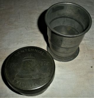 Antique 1776 1876 Philadelphia Centennial Exhibition Pewter Fold Cup Signed Vafo