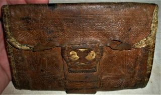 Antique C.  1760 - 80 Revolutionary War Era Tooled Leather Folding Wallet Vafo