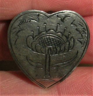 Antique C.  1760 Colonial American Coin Silver Engraved Heart & Flower Charm Vafo