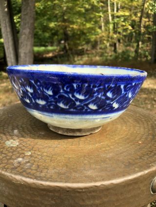 Antique Chinese Blue & White Porcelain Bowl Ming Dynasty Old Total Repair