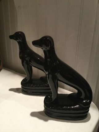 Vintage Art Deco Black Dog Figurines 1950s Greyhound Atomic Tv Sitters Ceramic