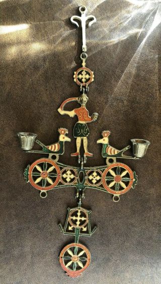Vintage Brass Byzantine Cross Wall Hanging Candle Holder 17”x 8” Symbolism