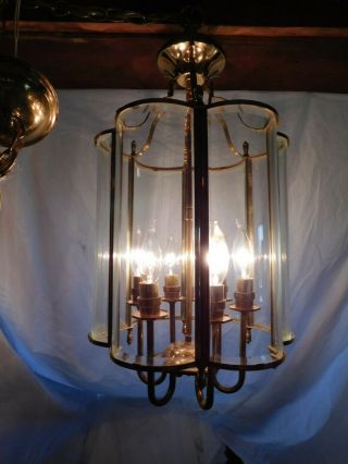 Old Vintage Hollywood Regency Light Lamp Fixture Hanging Chandelier Brass Glass