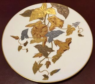 Rare Antique F&c Osler London Porcelain Gold Silver Painted Floral 9” Plate