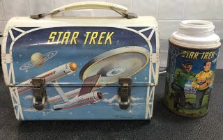 Vintage 1968 Star Trek Dome Top Metal Lunch Box Aladdin Industries With Thermos