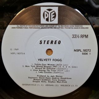 Velvett Fogg Self Titled Og Uk Stereo Pye Records Lp Nspl 18272 A - 1 / B - 1