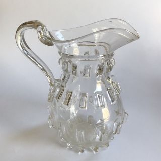 Mold Blown Antique Glass Pitcher With Applied Handle C1880 - 1900