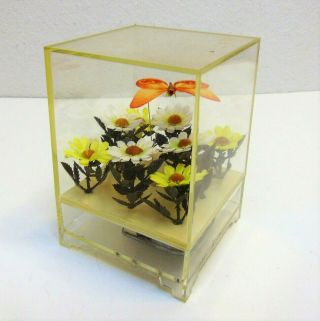 Vintage Hard Plastic Musical Music Box Flowers And Butterfly Made In Hong Kong