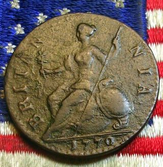 1770 George Iii Half Penny Colonial Daysof Old American Revolutionary War Coin