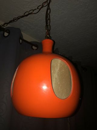 Vintage Mid Century Ceramic Pottery Orange Swag Hanging Lamp Light Retro