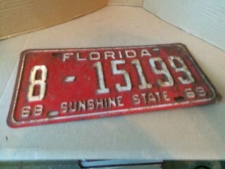 Vintage 1968 Florida Vehicle License Plate Car Sunshine State 8 15199 69 Rough