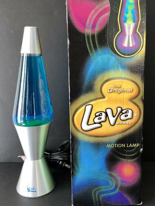 Vintage Lava Lamp Silver Streak Series 8624 - Blue / Yellow / Silver Base
