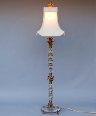 Designer John Richard Tall 43 " Cut Glass Brass Table Lamp W/ Shade Chinoiserie