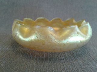 Loetz Art Glass,  Yellow “oil Spot” Ruffle Bowl,  6.  0” Dia.
