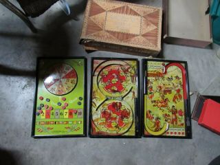 Vintage Lindstrom Tool & Toy Co.  6 Chest Of Games Litho Tin Toy Game Board