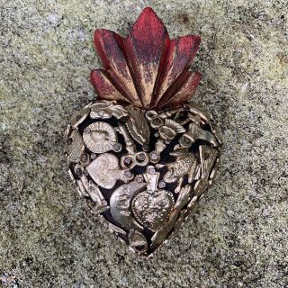 Hearts - Mexican Milagro Heart - Hand Crafted Wood Milagro Folk Art Heart - 1