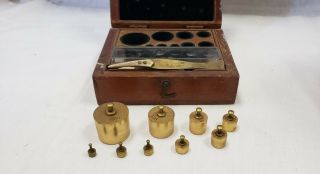 Antique Voland And Sons Scale Balance Weights Set In Wood Box 1950s