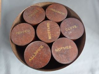 UNUSUAL PRIMITIVE ANTIQUE PAINTED WOOD WOODEN PANTRY SPICE BOX CANISTER SET 3