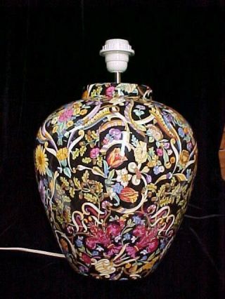 Vintage Gucci Italy Porcelain Ceramic Vase 15 " Table Lamp Black Floral Good
