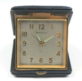 Tiffany & Co Swiss 8 Day Mechanical Wind Up Gilt Brass Folding Travel Clock Lzo