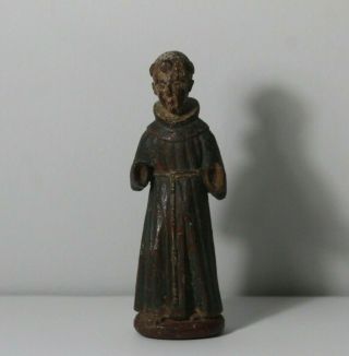 Antique Early 20thc Carved & Painted Wood Religious Saint Francis Santos Statue