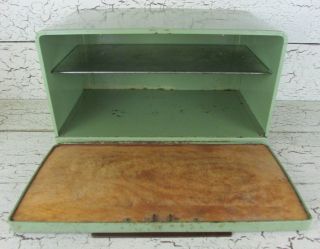 Lincoln Beautyware Bread Box Avocado Olive Green Metal Pie Shelf Vintage Usa