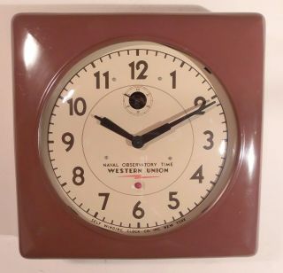 Vintage Self Winding Clock Co Naval Observatory Western Union Seconds Bit 15 " Sq