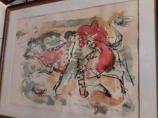 Vintage Hans Erni Lithograph Hand Signed Torero Bullfight Numbered 30/30