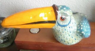 , Artist Signed,  Intricately Painted Toucan Paper Mache Bird Figure