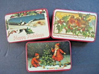 3 Small Mini Vintage Metal Christmas Tin Pill Box Trinket Candy