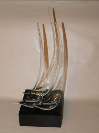 Fab Vintage Guyol Sculpture Sailboats Or Dolphins Signed Abstract Art Glass