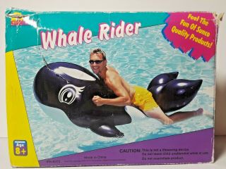 Vintage Sunco Whale Rider Inflatable Float Pool Toy Raft 72 " 2 Handles