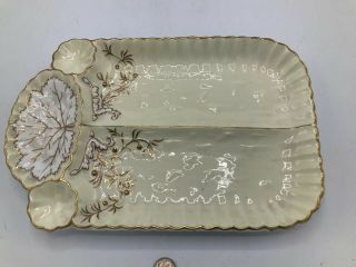 9 Antique Ejd Bodley Asparagus Plates,  Gold Leaf Trim,  Numbered,  Porcelain