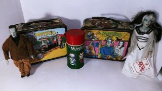 Vintage 1965 The Munsters Lunchbox And Thermos - 2 Lunchboxes & 1 Thermos