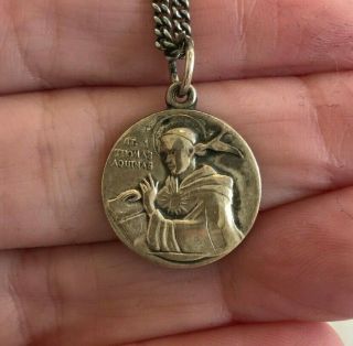 Vintage Sterling Silver St.  Thomas Aquinas Christian Medal 24 " Chain